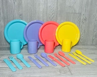 Jaren '80 Vintage Modern Pastel Melamine Serviesje picknickbundel 20-delig