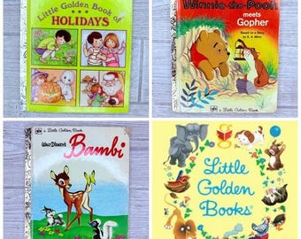 Vintage little golden books bundle bambie , Pooh meets gopher and holidays