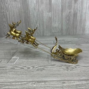 Vintage Messing 4 Rentiere & Schlitten Weihnachtsdeko
