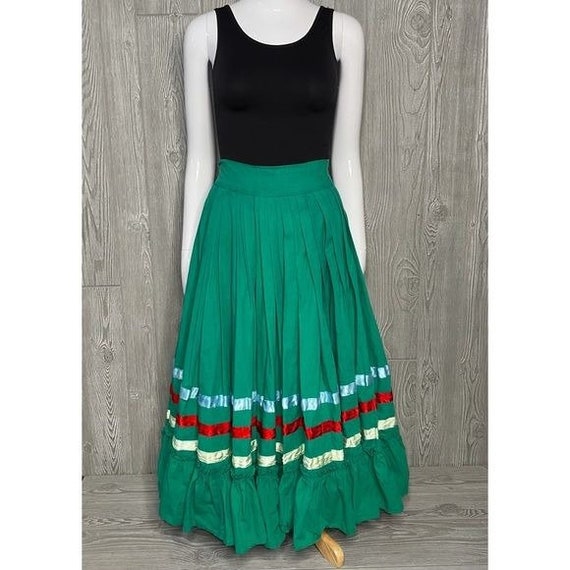 Vintage handmade Folklore Skirt with tie pleated large skirt Mexican Ukrainian