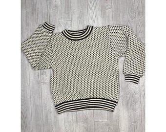 Jersey clásico vintage de lana noruega con estampado de ojo de pájaro de L.L. Bean, talla M para mujer, fabricado en Noruega.