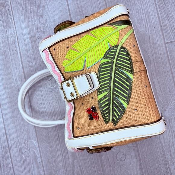 バッグ COACH Boxy Turnlock Leaf Hand Bag Rare Vintage Rare Coach Straw Ladybug Leaf Tote Bag Purse Rhinestone