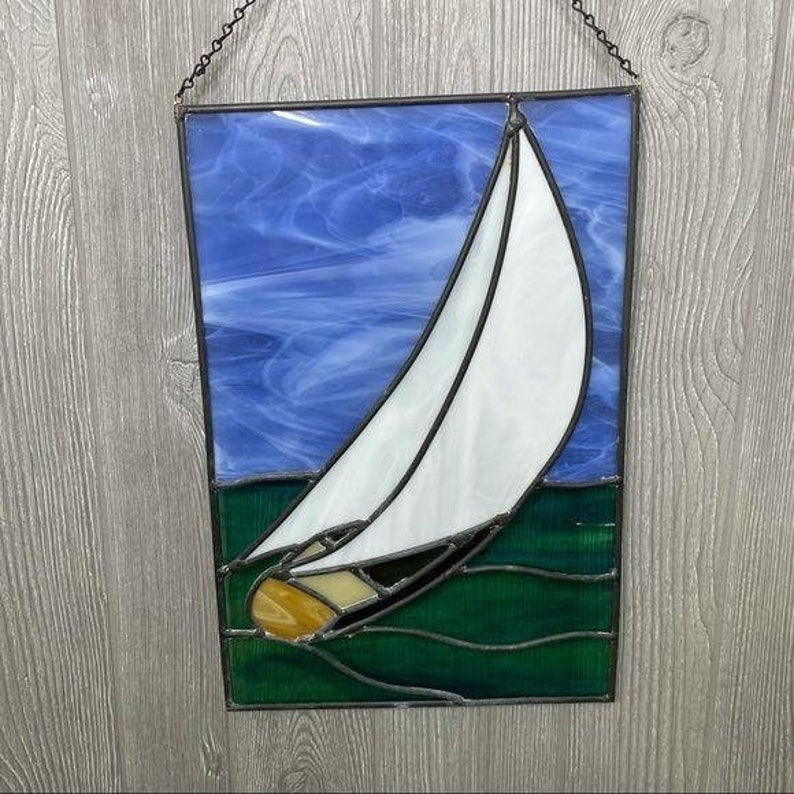 Sailboat Stained Glass Suncatcher Nautical Stained Glass Window Etsy