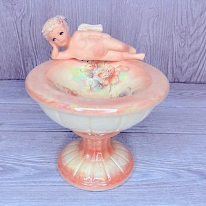 Vintage holographic floral angel baby soap dish trinket tray ring holder unique
