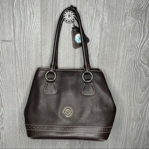 Vintage bruin leren Dooney en Bourke portemonnee schoudertas bruin jaren 90 retro afbeelding 7