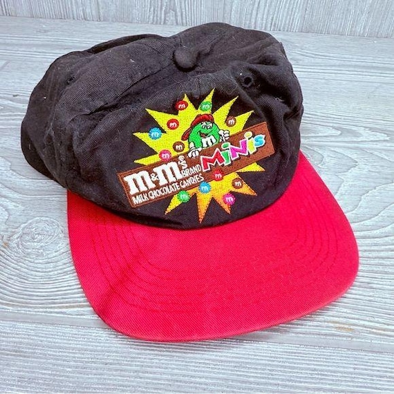 Vintage M&M Minis Candy 1997 Mars Inc Promo Snapback Hat Black Red