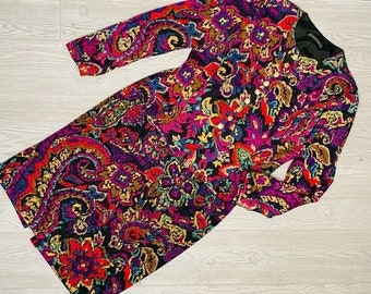 80’s Silk Blend Suit Jacket / blazer & Skirt Floral Print embroidered look skirt suit 10