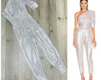Rare Retrofete Thambi Jumpsuit / Romper One Shoulder Silver Retro