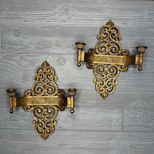Vintage Siroco Hollywood Regency gold Wandleuchten Doppelkerzenhalter 70er Jahre mcm