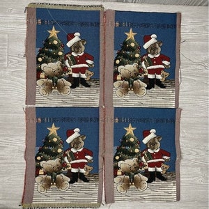 4 arazzi natalizi vintage con orsacchiotto di Babbo Natale quadrati di circa 11 x 14 pollici
