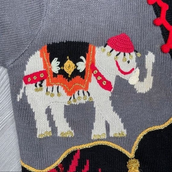 Vintage storybook knit circus elephant button car… - image 3