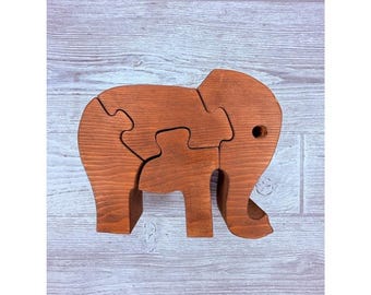 Wooden stained elephant jigsaw puzzle kids toy nursery decoration Montessori