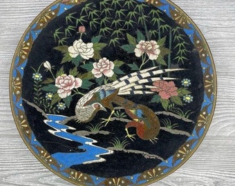 Japanse cloisonne & bronzen schotel 19e-eeuwse decoratieve kunstplaat