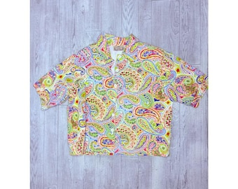Lifestyle short sleeve cotton button front shirt beaded detail paisley design 3x