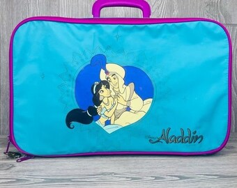 Vintage Disney Aladdin Jasmine Blue suitcase Bag luggage kids pyramid handbags