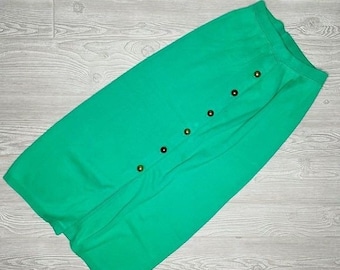 Vintage 1960 js separates button down a line sweater skirt green w/ gold buttons sm