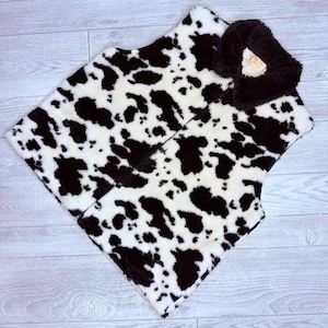 Vintage 90s tally ho zip front vest faux fur sleeveless cow print vest size lg