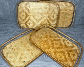 4 vintage bamboo serving tray decorations some wear as shown but in great shape
