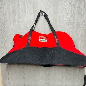 Vintage red rolling large Marlboro promotional tote travel luggage bag collectible