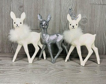 Inscha Deko Handwerk Germany white / silver  Holiday Deer Glitter with 9” Rare