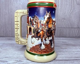Vintage 98 Budweiser Holiday Beer Stein Grant's Farm Holiday Clydesdale Anheuser