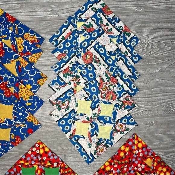 22 Vintage Hand Sewn Cathedral Window Quilt Squares Floral Patterns