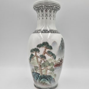 Chinese Jingdezhen Hand Painted Porcelain Vase with Landscape and Calligraphy