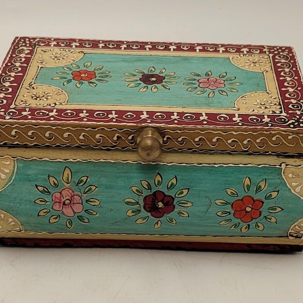 Vintage Hand painted Floral Wooden trinket Jewellery Box/ Chest