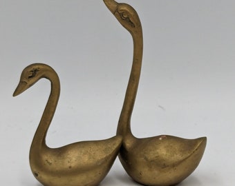 Vintage  Pair of Mid Century  Small Brass Swans