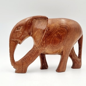 Vintage Rustic Folk Art Wood Carved Elephant