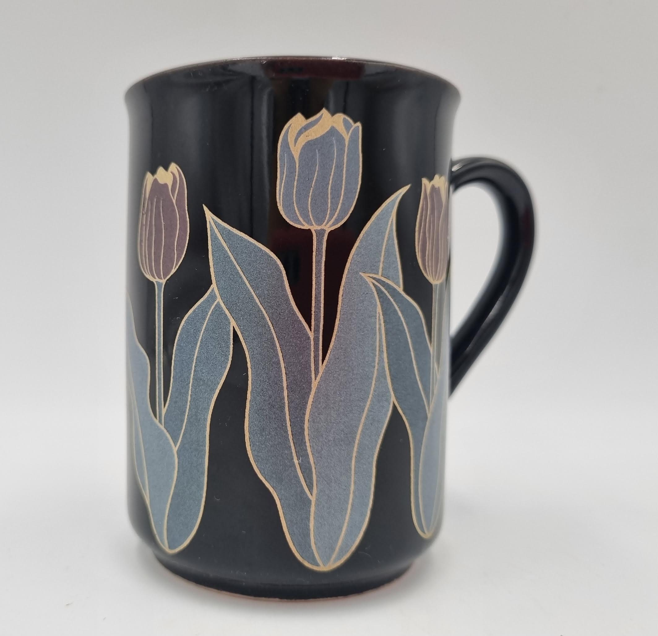 陶器 二重ボトル 花模様 Vintage Mug From Japan Black Glaze Tulip Motif - Etsy