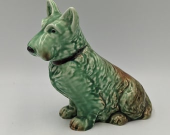 GorgeousVintage Green Sylvac china pottery seated highland terrier MAC dog PERFECT Sylvac Dog genuine 1930s registered No 1205 also 77850