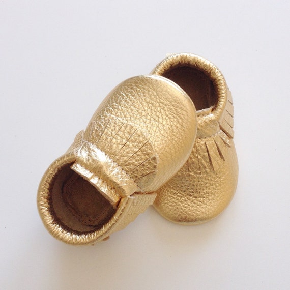 Gold Leather Baby Moccasins | Etsy