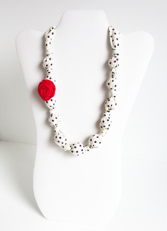 Items similar to White and Black Polka Dots Beaded Nursing Necklace ...