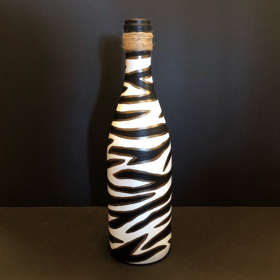 Zebra hand painted wine bottle Etsy