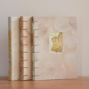 Ecoprint & Tea Dyed A5 Journal with Textured Oat Fleck Recycled Paper - Secret Belgian Binding - Botanical Eco Friendly Gift