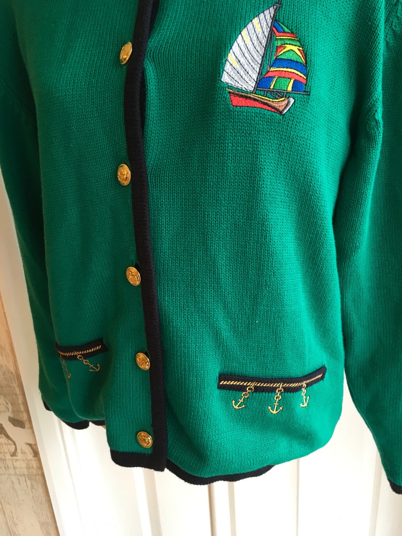 Vintage Nautical Sailing Yacht 80 s Jacket Cardigan US 1012 UK 1416