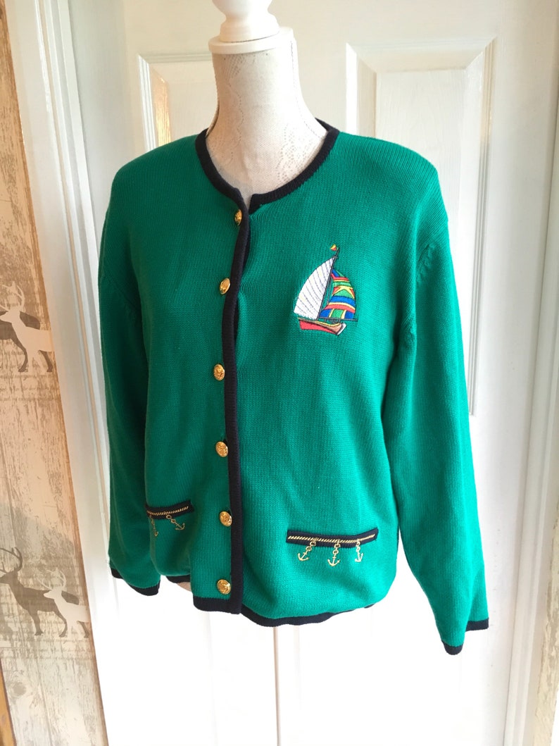 Vintage Nautical Sailing Yacht 80 s Jacket Cardigan US 1012 UK 1416