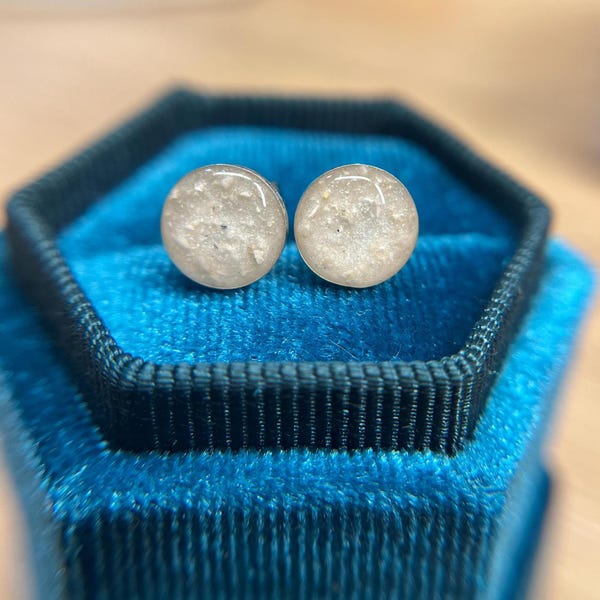Round Pet Cremation Stud Earrings, Sterling Silver or 14k Gold-Filled Memorial Jewelry | Pet Keepsake Earrings | Memorial Jewelry