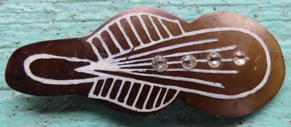 Brown Bakelite Pin with Rhinestones - image 1