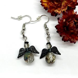 Little Gothic Angel Earrings, Fallen Angel Earrings, Black winged angel earrings