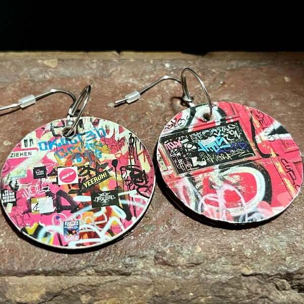 Edgy Punk Rock Graffiti Earrings, Real Street Art Earrings, Real Graffiti Jewelry, Artsy Urban Art Earrings