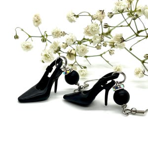 Black High Heel Shoe Earrings, Dancer High Heel Shoe Earrings, Miniature Shoe Earrings