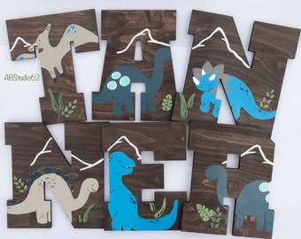 Wooden Letters for Nursery, Dinosaur Nursery Decor, Hand Painted Wood Letters, Dinosaur Nursery Letters, Dinosaur Decor, Dinosaur Wall Art