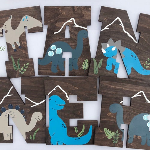 Dinosaur Wooden Wall Name Letters / Hand Painted Letters for Etsy