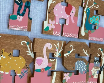 Hand-Painted Jungle Animal Wooden Letters: Safari Nursery Decor