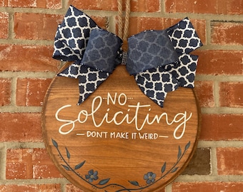 Hand-Painted No Soliciting Wooden Sign: Humorous Home Decor