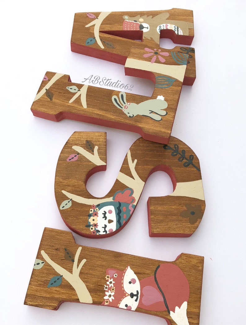 Wooden Letters for Nursery, Woodland Nursery Decor, Hand Painted Wood Letters, Woodland Creatures, Girl Nursery Decor Floral image 8