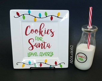 Santa Christmas plate, Santa treat plate, reindeer treat plate, Santa clause plate, Santa cookie plate, Santa milk and cookie plate