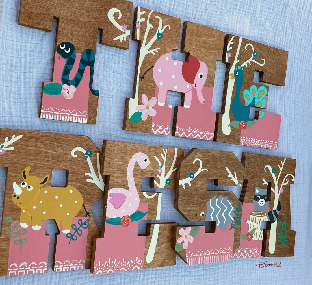 Hand-painted Jungle Animal Wooden Letters: Safari Nursery Decor - Etsy